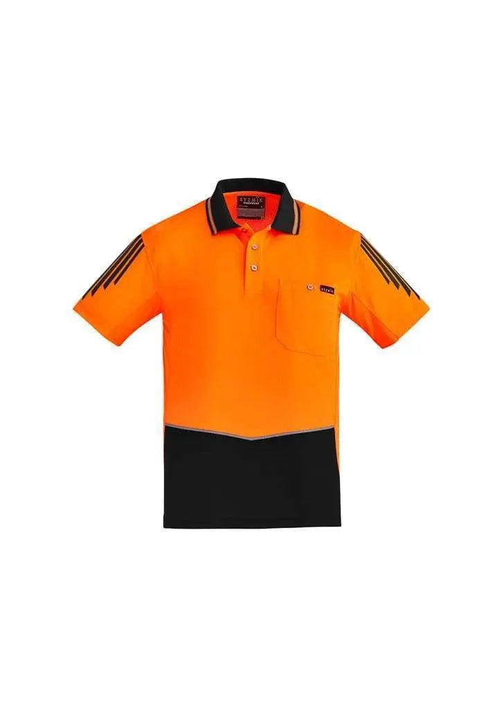 SYZMIK mens hi vis flux s/s polo zh315 Work Wear Syzmik Black/Orange XXS